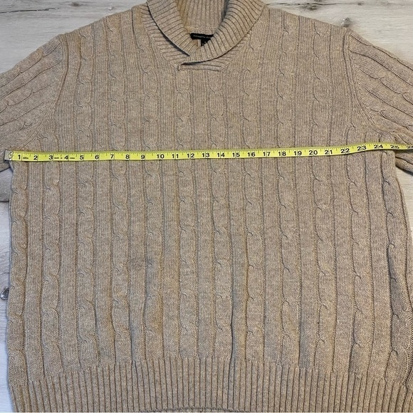 Kenneth Roberts Shawl Neck Cable Knit Sweater, Oatmeal, Size XL - Picture 2 of 6